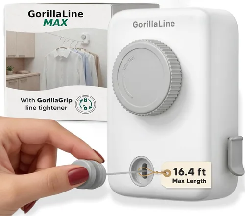 Miniatura 10 de GorillaLine Tendedero retráctil, para interiores y exteriores, línea de ropa resistente montada en la pared, estante de secado que ahorra espacio