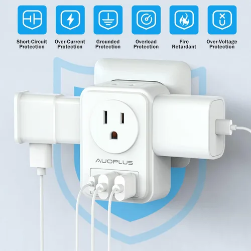 Miniatura 6 de Paquete de 2 adaptadores de enchufe de viaje europeos con USB C, adaptadores de corriente de Estados Unidos a Europa con 4 salidas de CA, 3 puertos