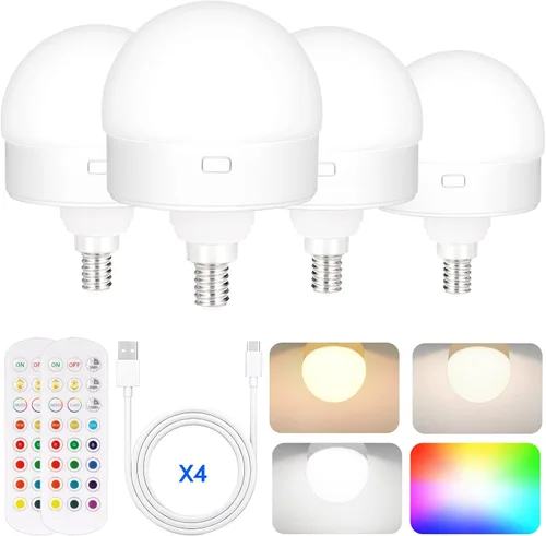 Miniatura 10 de Yochoice Bombilla de luz recargable con batería operada con control remoto E12, bombilla LED regulable con 15 colores seleccionables y 3