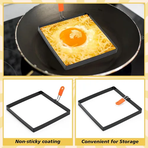 Miniatura 4 de Patelai Paquete de 4 anillos cuadrados para huevos de 6 pulgadas, moldes grandes de acero inoxidable para freír huevos, moldeadores de panqueques