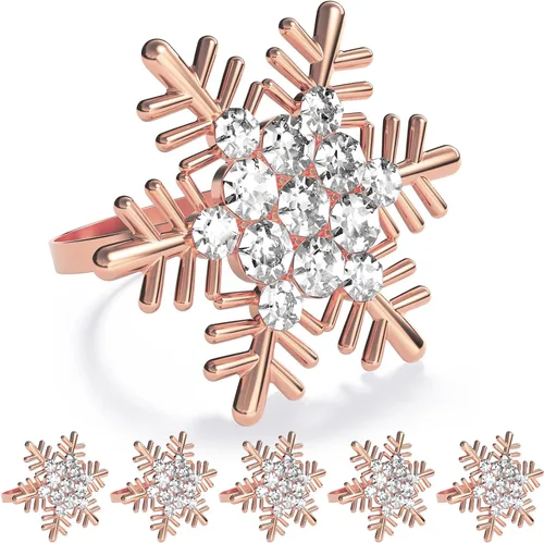 Miniatura 18 de ZeeDix Juego de 6 servilleteros de corona de Navidad, servilleteros de Navidad para servilletas de tela, servilleteros de Navidad para Acción