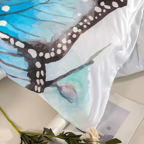 Miniatura 7 de CVHOUSE Funda de edredón de mariposa tamaño individual, juego de ropa de cama de acuarela azul, edredón de mariposa para niñas, niños y a6