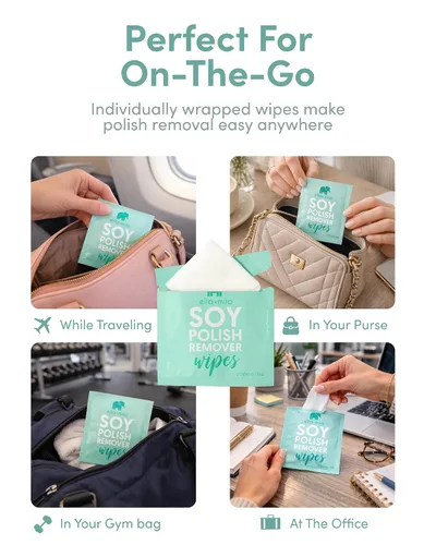 Miniatura 4 de ella+mila Toallitas removedoras de esmalte de uñas de soja, no acetona, no tóxicas, almohadillas removedoras de esmalte de uñas, tamaño de viaje