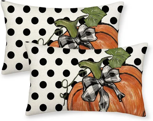 Miniatura 34 de Juego de 2 fundas de almohada de otoño de 16 x 16 pulgadas, diseño de calabaza azul y naranja, decoración de Acción de Gracias, decoración de otoño