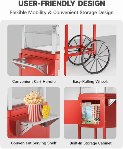 Miniatura 8 de Carro de máquina de palomitas de maíz mejorado de 8 oz, máquina de hacer palomitas de maíz que produce hasta 32 tazas, máquina de palomitas de cine