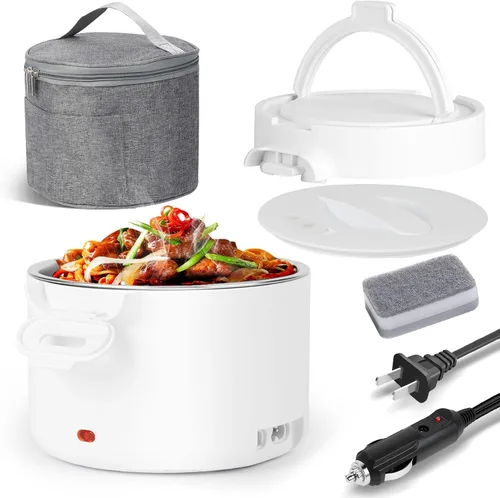 Miniatura 8 de Lonchera eléctrica para hombres, 1L/34oz 100W calentador de alimentos portátil a prueba de fugas calentador de alimentos para adultos 12V/24V/110V