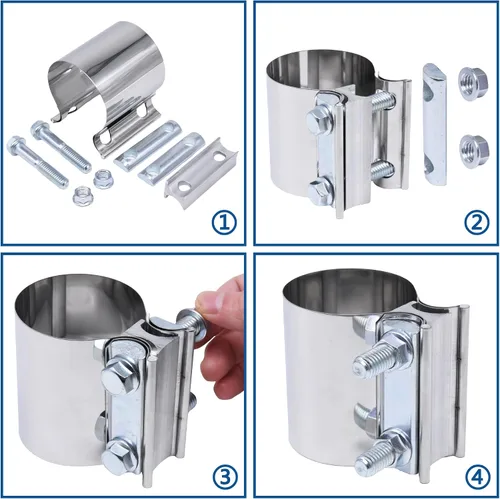 Miniatura 5 de Abrazadera de tubo de escape JEEFHO de 2.5 pulgadas, abrazadera de unión por soldadura para tubo de escape de 2 pulgadas OD con manga de abrazadera