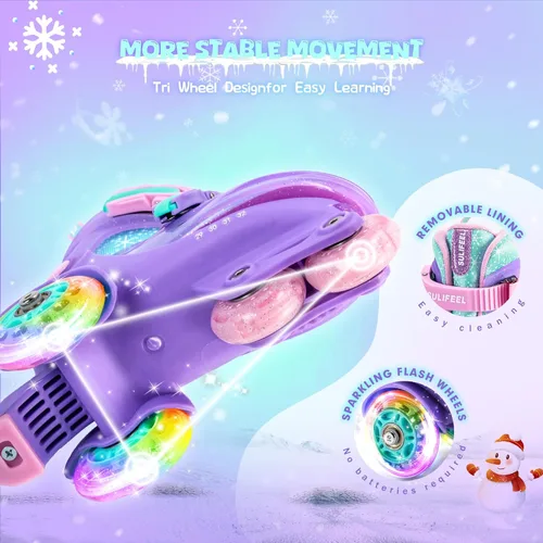 Miniatura 4 de SULIFEEL Patines de Ruedas Ajustables para Niñas Niños Infantiles, Ruedas Divertidas Iluminadas con Luz Flash de Tipo Equilibrio de Tres Puntos Azul