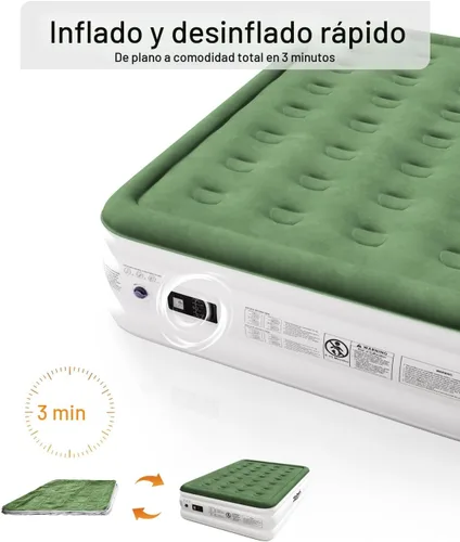 Miniatura 4 de Zearna Colchón de aire tamaño completo con bomba incorporada, 18" de altura, cama de aire cómoda elevada, colchón hinchable mejorado con parte Verde