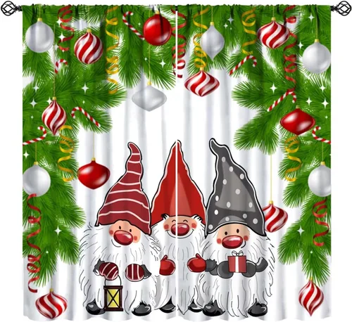 Miniatura 19 de Cortinas de Navidad de gnomo, bolas de árbol de Navidad, luces, regalos, decoración de tablones para sala de estar, dormitorio, bolsillo para barra