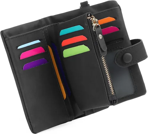Miniatura 2 de RNIEGA Cartera pequeña de cuero plegable para mujer, con bloqueo RFID, con tarjetero y ventana de identificación, monedero