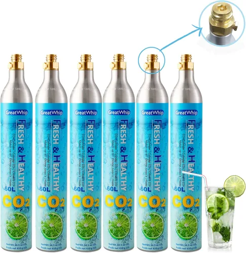 Miniatura 10 de GreatWhip Cilindro de CO2 de 60L para Sodastream, carbonatador de intercambio compatible con electrodomésticos SodaMaker, cilindro roscado, juego