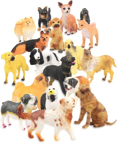 Liberty Imports Juego de 18 figuras de perro grandes, animales de juguete realistas de 4 pulgadas, figuras de raza de perro de plástico grande,