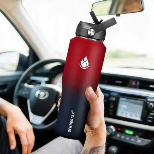 Miniatura 3 de SENDESTAR Botella de Agua de 32 oz de Boca Ancha de Acero Inoxidable con Aislamiento al Vacío de Doble Pared con 2 Tapas que Cabe en Cualquier