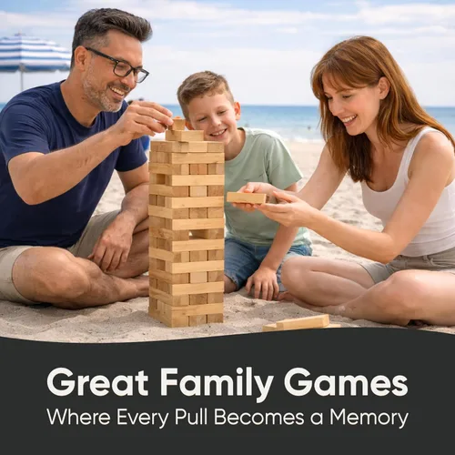 Miniatura 8 de Juego de torre apilable gigante de más de 5 pies, juego de torre apilable de bloques de madera premium para fiestas familiares, juegos de barbacoa