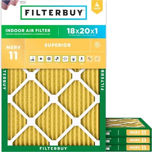 Filterbuy Filtro de aire 18 x 20 x 1 pulgadas MERV 11 Defensa Superior contra Mascotas y Alergias (paquete de 4), Filtros de Reemplazo
