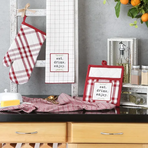 Miniatura 4 de DII Home Sweet Farmhouse Kitchen Collection, manoplas de horno, juego de toallas de cocina, color rojo granero, 4