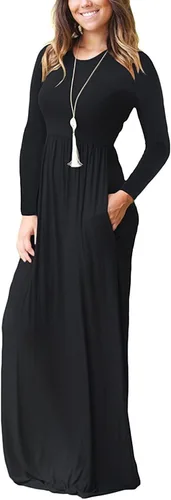 Miniatura 2 de VIISHOW - Vestido largo para mujer, vestido largo informal de ajuste holgado, manga larga y bolsillos