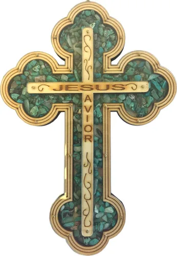 Miniatura 9 de Cruz del Salvador de Jesús Llena de Piedras Semipreciosas Cornalina Rojiza Firy de Tierra Santa