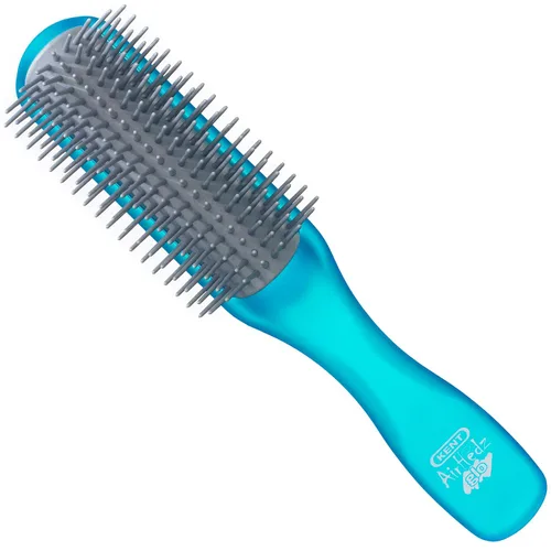 Kent AHGLO01 Airhedz Glo Blue Cepillo de pelo desenredante estrecho medio redondo – 9 filas iónico antiestático no rayado largo cerdas de nailon