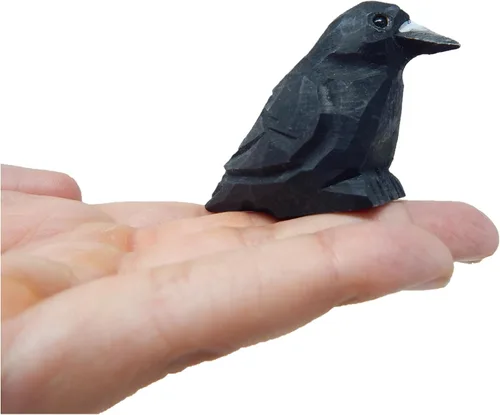 Selsela Figura de cuervo tallada a mano, estatua de cuervo de pájaro negro rave, escultura, escultura, arte en miniatura, decoración de tallado en