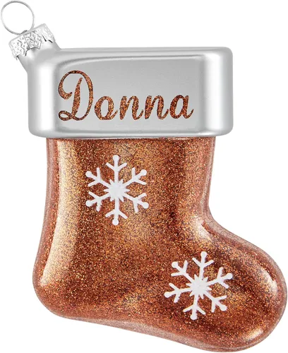 Miniatura 17 de Let's Make Memories Adorno de Navidad personalizado, cristal con forma de calcetín con purpurina, nombre grabado con láser, tono de joya, adorno