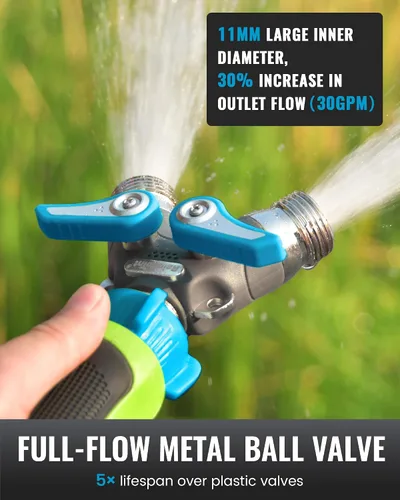 Miniatura 5 de RAINPOINT Divisor de manguera de jardín, divisor de espiga en Y de manguera de agua resistente de 2 vías con válvulas de cierre, divisor de grifo