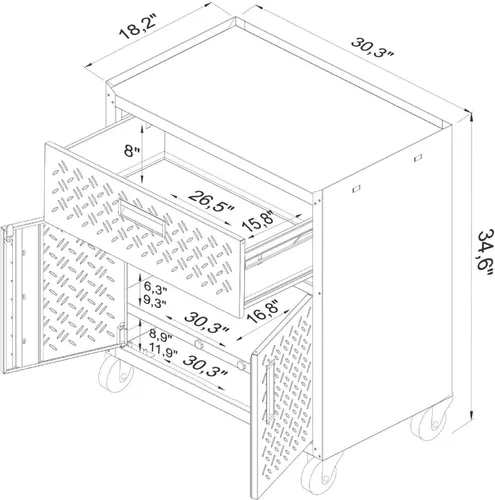 Miniatura 3 de Manhattan Comfort Fortress - Armario móvil de metal texturizado de 31.5 pulgadas con 1 cajón de extensión completa y 2 estantes ajustables