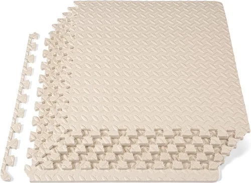 ProsourceFit - Tapete de ejercicio tipo rompecabezas de ½ pulgada, losetas de espuma EVA entrelazadas para gimnasio en casa, para niños, crema, 24 x