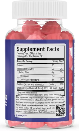 Miniatura 3 de Calcio + Gomitas D3 – Suplemento masticable para apoyo óseo – Gomitas Kosher para mujeres, hombres y niños – Fuente de coral con vitamina D – Calcio