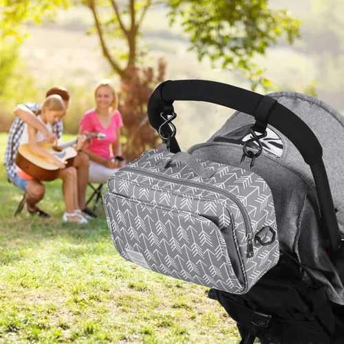 Miniatura 7 de Organizador universal para cochecito todo en uno con bolsillo aislado, capacidad para pañales, juguetes y aperitivos, color gris oscuro Arrow