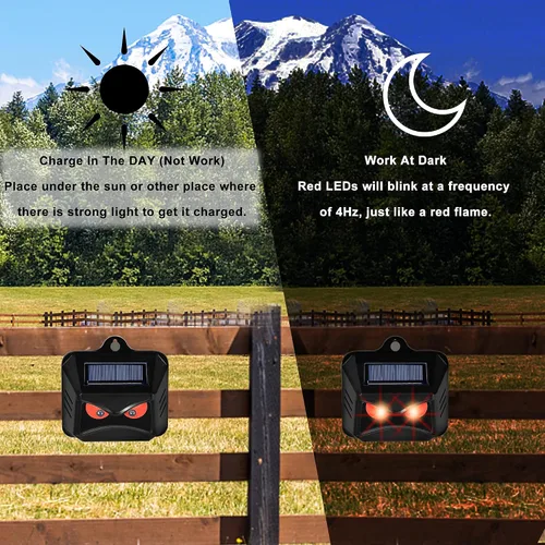 Miniatura 3 de Phosooy Paquete de 6 unidades repelentes solares de animales, ojos depredadores, centinelas disuasorias de animales con luces LED rojas parpadeantes