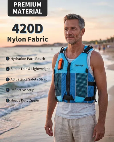 Miniatura 2 de Owntop Chaqueta de natación para adultos y jóvenes, paquete de hidratación, bolsillos de malla duales, silbato adjunto, ultrafina para un movimiento