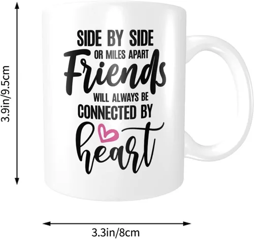 Miniatura 2 de Taza de café de regalo para mejores amigos, con texto en inglés "Friends Will Always Be Connected by Heart", para cumpleaños, Navidad y mejores