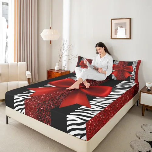 Miniatura 2 de Sábana bajera ajustable para niños, tamaño individual, diseño de cebra y leopardo con purpurina, decoración de habitación para niñas y mujeres, A1