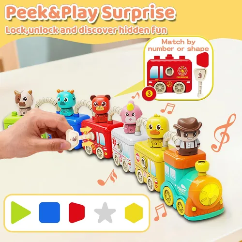 Miniatura 4 de Montessori - Juguetes de tren para niños de 2, 3 y 4 años, juego de tren de aprendizaje para niños pequeños con luces y sonidos, transporte de 6