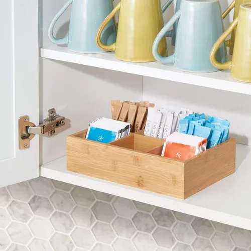 Miniatura 2 de mDesign Caja organizadora de bambú para almacenamiento de té y alimentos, estuche de madera para bolsas de té, café, aperitivos, azúcar