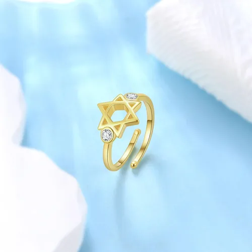 Miniatura 38 de Jewmon Anillo de plata de ley con estrella de David para mujer – Anillo ajustable Magen David – Amuleto Wicca – Regalos judíos