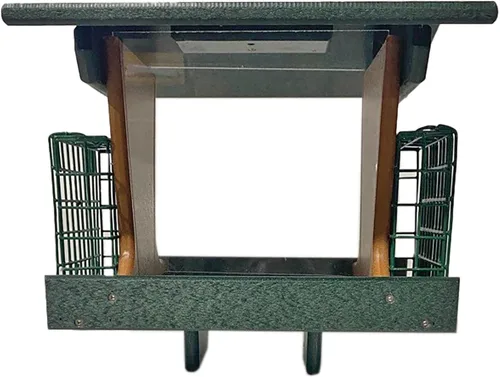 DutchCrafters Poly Deluxe - Comedero para pájaros con dos jaulas de sebo para tartas, comedero de sebo para pájaros silvestres para exteriores,