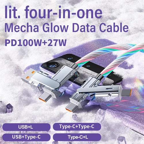 Miniatura 2 de Cable USB PD cargador rápido iluminado (USB 4 en 1 azul), soporta transferencia de datos, se puede utilizar como luz nocturna, longitud del cable