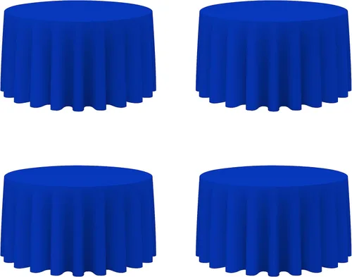 Miniatura 46 de BRILLMAX Paquete de 4 manteles redondos color azul rey de 132 pulgadas, tela de lino de poliéster lavable a granel, para bodas, recepciones, Azul