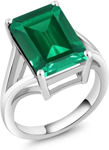 Miniatura 37 de Gem Stone King Anillo de compromiso solitario con piedra preciosa de corte esmeralda de 0.551 x 0.394 in para mujer, plata de ley 925, anillo