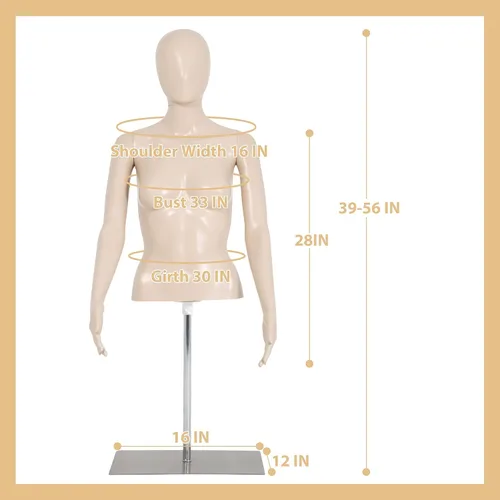 Miniatura 3 de Torso de maniquí de plástico con soporte, 39-56 pulgadas altura ajustable medio maniquí cuerpo femenino vestido forma maniquí para venta al por