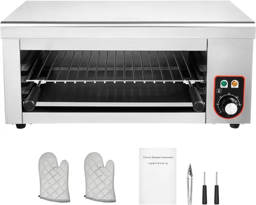 Miniatura 3 de Salamandra, 1500 W, 110 V, derretidor de queso, eléctrico, comercial, de acero inoxidable, parrilla raclette, asador, horno tostador ajustable