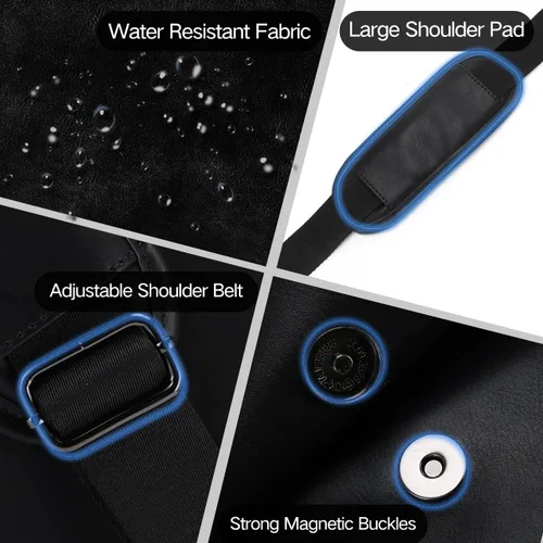 Miniatura 6 de VX VONXURY Bolsa de mensajero para hombre, piel sintética de 14 pulgadas, maletín para laptop para trabajo y escuela, café, Piel sintética negra