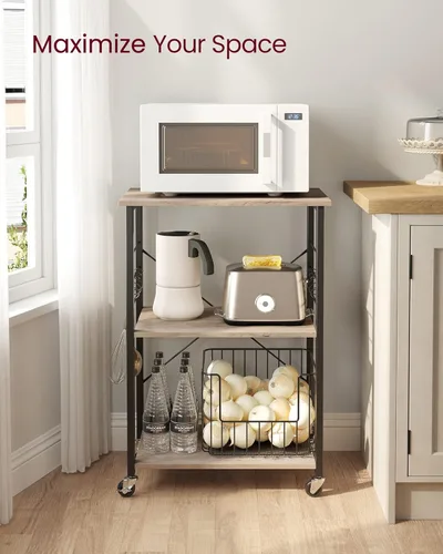 Miniatura 4 de VASAGLE Estante de cocina con ruedas, carrito de servicio de 23.6 pulgadas con 3 estantes, carrito de cocina, estante de microondas, para mini Gris