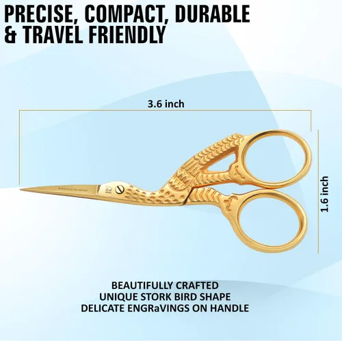 Miniatura 5 de Golden Stork - Tijeras de bordado de 3.5 pulgadas para puntas pequeñas y afiladas, diseño de grúa de punto de cruz, tijeras de pájaros de acero