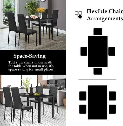 Miniatura 4 de NAFORT Juego de mesa de comedor para 4, mesa rectangular de vidrio templado de 48.5 pulgadas con 4 sillas de comedor de piel sintética negra, mesas