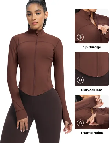 Miniatura 63 de AVGO Chaquetas de entrenamiento recortadas para mujer, con cremallera, ajustadas, atléticas, con agujeros para el pulgar