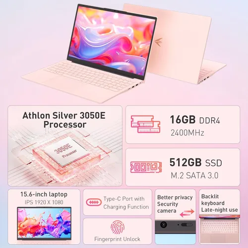 Miniatura 2 de Auusda Laptop FHD de 15.6 pulgadas para trabajo, estudiante y entretenimiento, 16 GB de RAM dual de 512 GB SSD, USB tipo C/HDMI/teclado